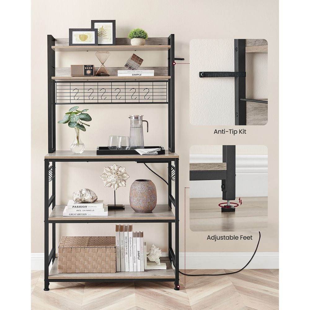 Home 5-Shelf Grey Baker's Rack with 4 AC Outlets D2K6 - product image 8