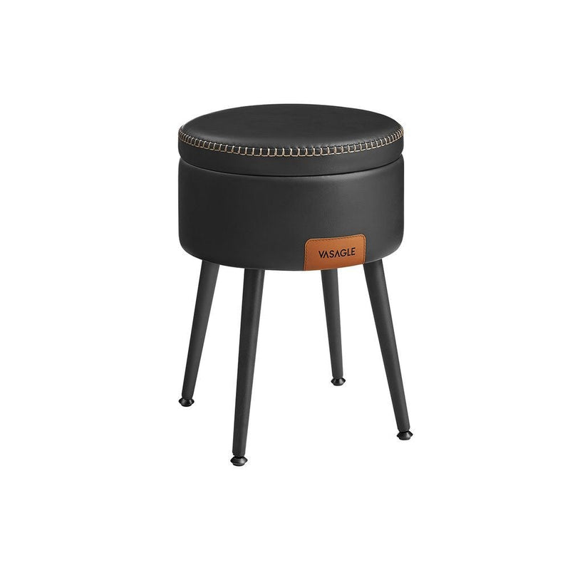 Home Ink Black Storage Stool with Footrest U9L4