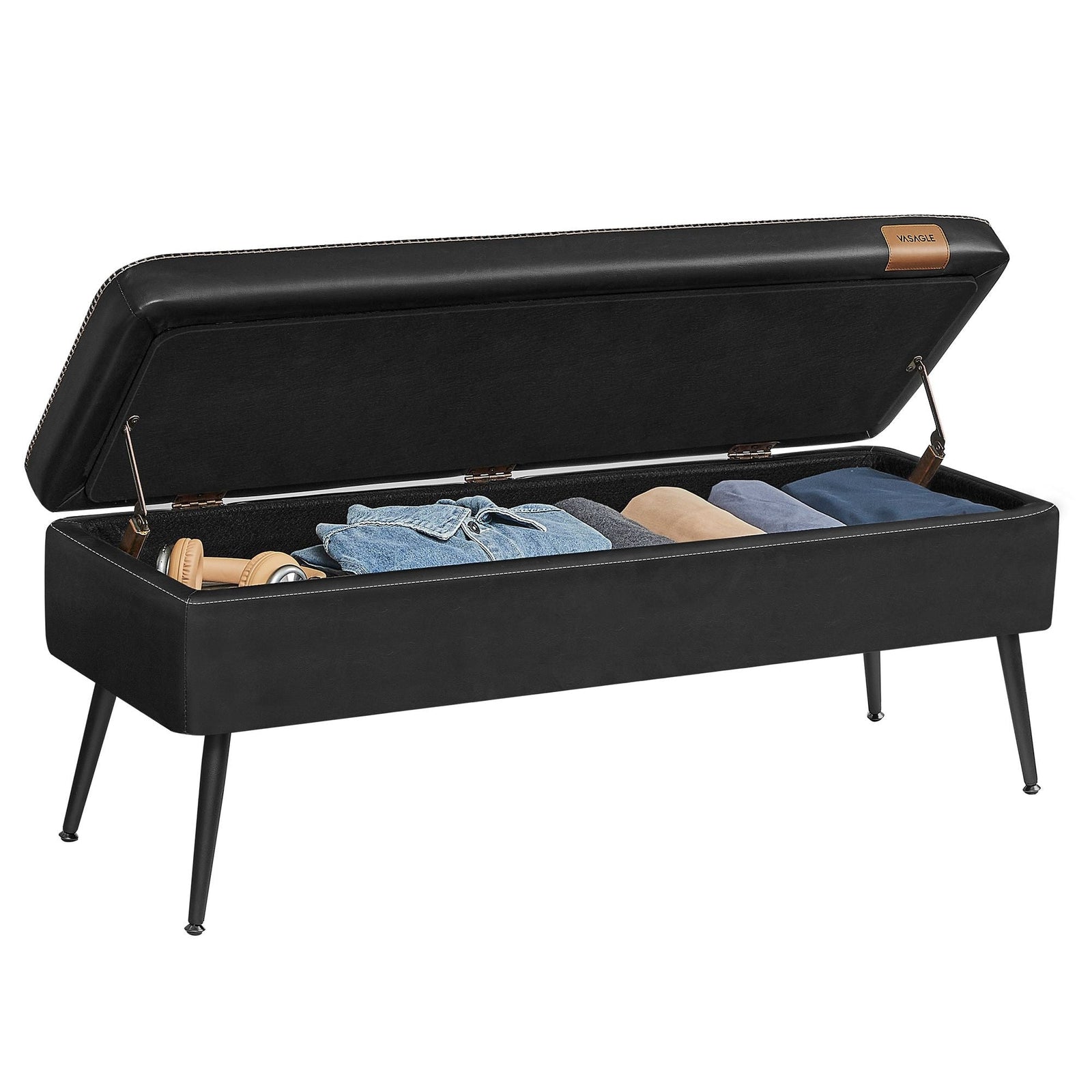 Home Mid-Century Ink Black Ottoman Storage Bench G6K5 - product image 3