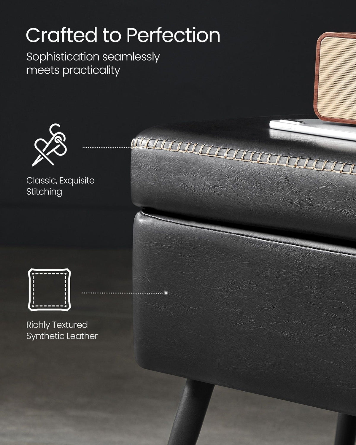 Home Mid-Century Ink Black Ottoman Storage Bench L7P0 - product image 6