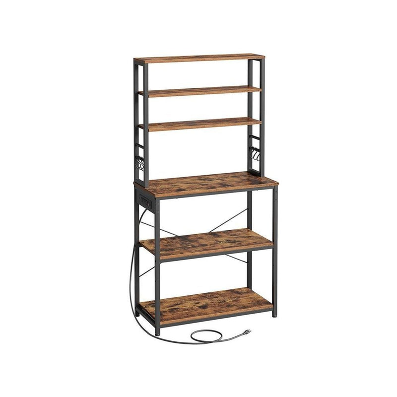 Home Small Rustic Brown Baker's Rack with 4 AC Outlets E5H3