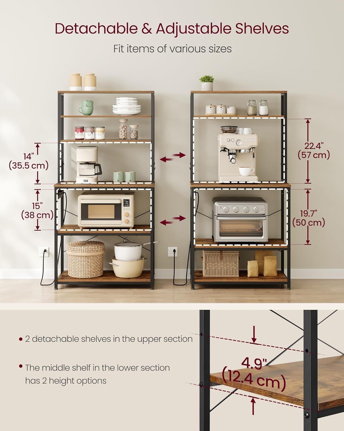 Home Small Rustic Brown Baker's Rack with 4 AC Outlets E5H3 - product image 8