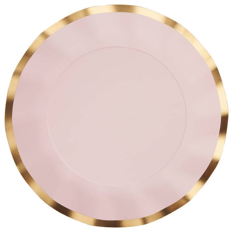Round Bordered Trimmed Paper Disposable Dinner Plates, Pink/Gold, 10-in, 8-pk, for Valentine's Day/Bridal Shower/Baby Shower F2W1
