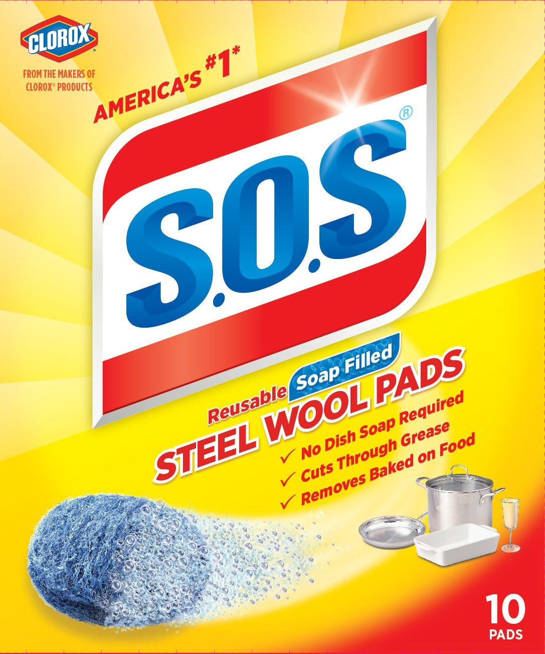 All-Purpose No-Scratch Steel Wool Soap Pads / Scrub Sponges, 10-pk Q1E5 - product image 1