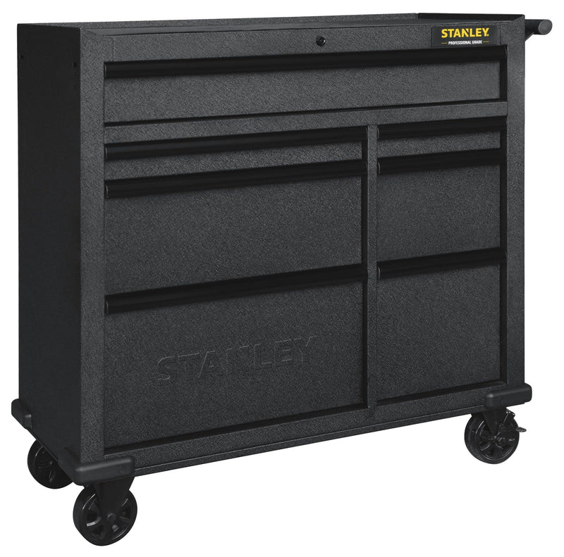 Rolling Tool Storage Cabinet with 7 Drawers, Power Bar with USB, Black, 42-in H7T6