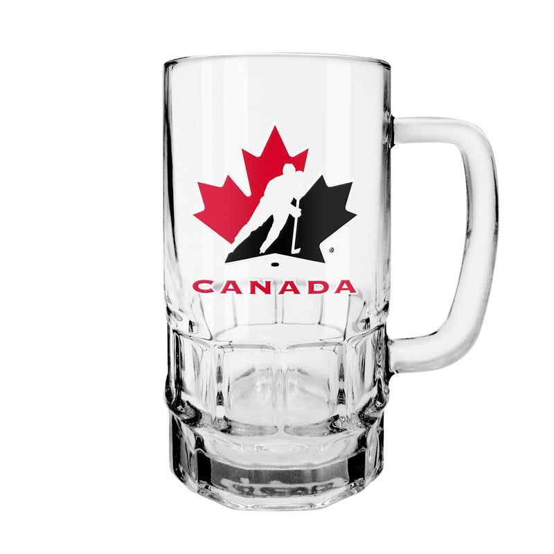 Team Canada/Hockey Canada Reusable Glass Beer Stein, Classic Drinking Glass with Handle, Clar, 18-oz A4L6