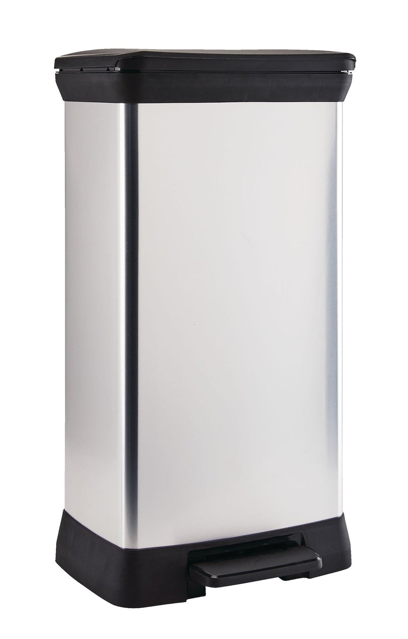 type A Slim Silver Plastic Rectangular Step Garbage Can, 50-L R8J4