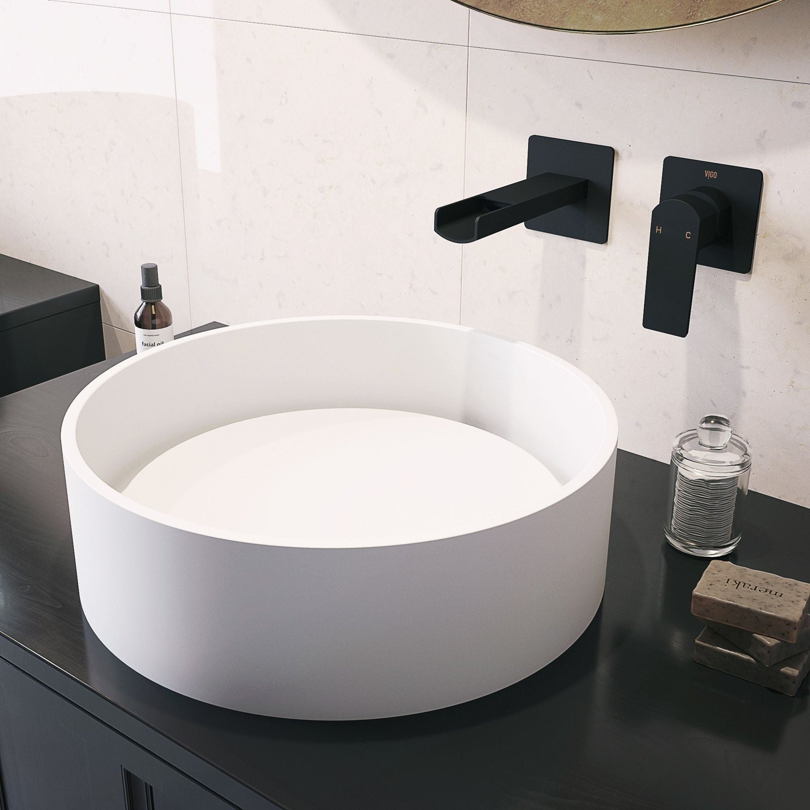 Anvil Matte Stone Round Composite Vessel Bathroom Sink/Basin with Deep Bowl, White Z4A8 - product image 5