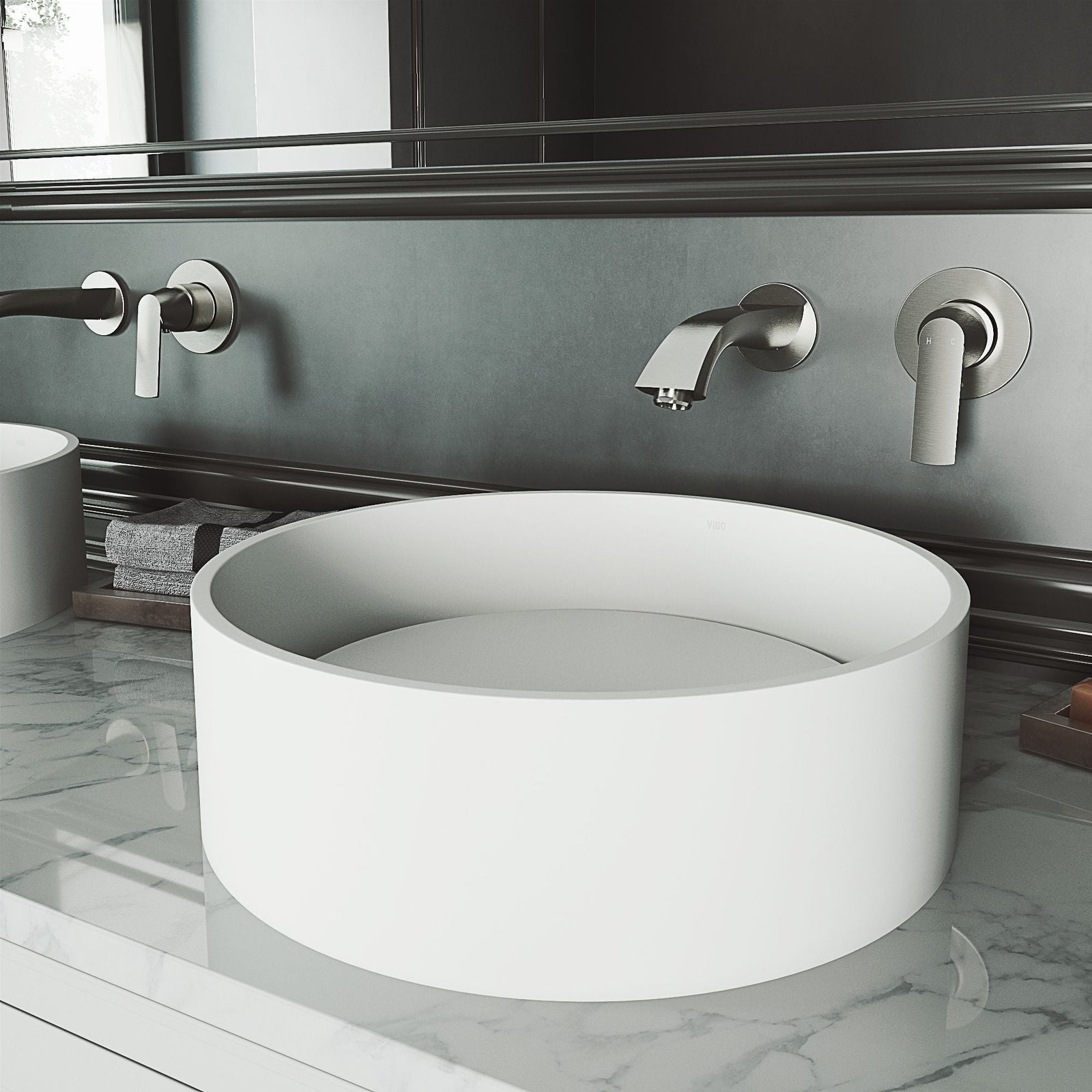Anvil Matte Stone Round Composite Vessel Bathroom Sink/Basin with Deep Bowl, White Z4A8 - product image 6