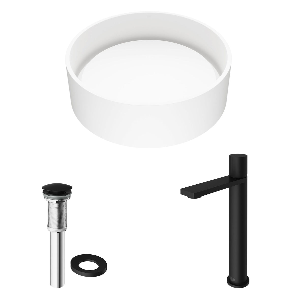 Anvil MatteStone Round White Composite Bathroom Sink/Basin Set with Gotham Faucet and Pop-Up Drain L8K0 - product image 2