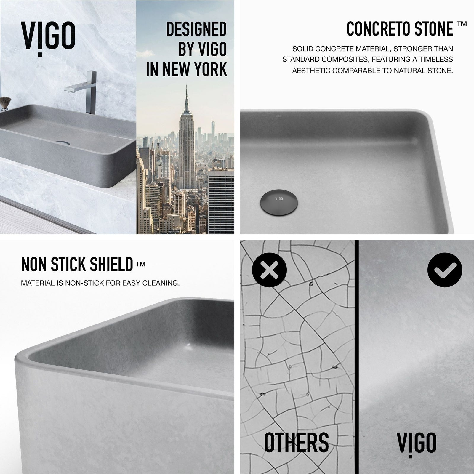 Basilica Gothic ConcretoStone 23x14-in Deep Grey Bathroom Sink/Basin with Rectangular Vessel W3J9 - product image 2