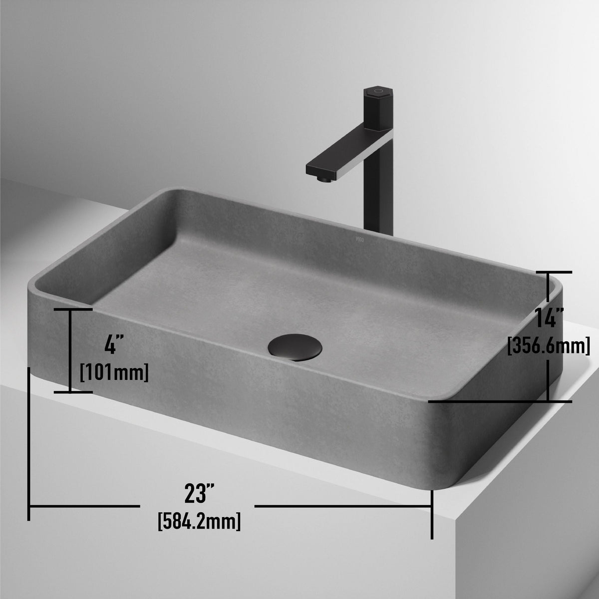 Basilica Gothic ConcretoStone 23x14-in Deep Grey Bathroom Sink/Basin with Rectangular Vessel W3J9 - product image 3