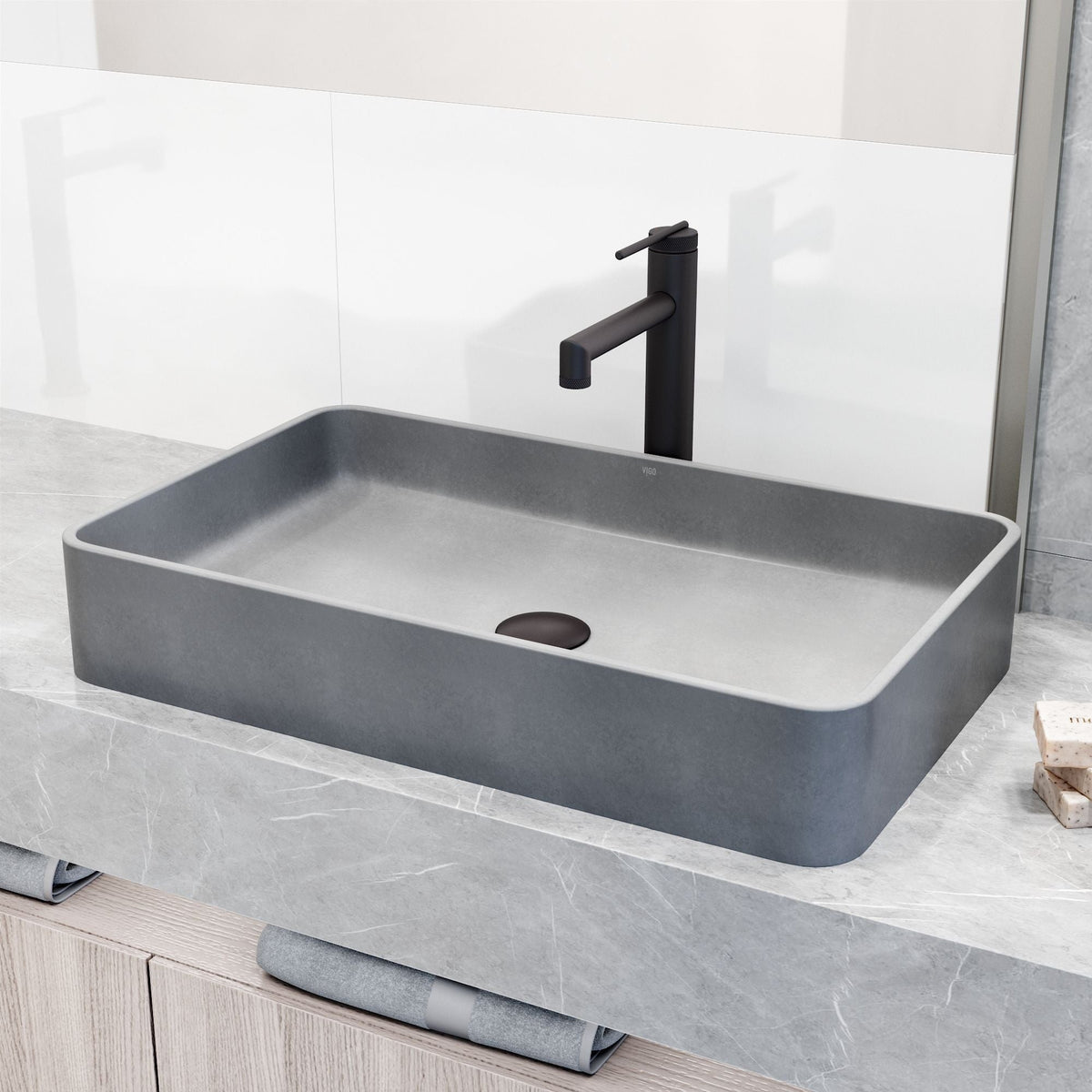 Basilica Gothic ConcretoStone 23x14-in Deep Grey Bathroom Sink/Basin with Rectangular Vessel W3J9 - product image 6