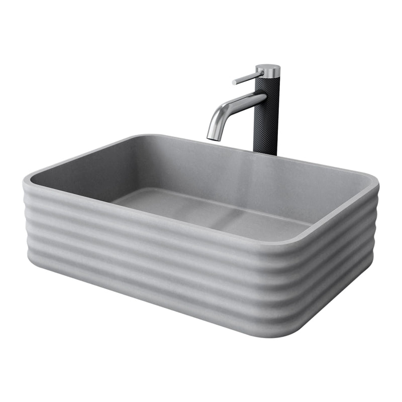 Cadman ConcretoStone Grey Bathroom Sink/Basin Set with Lexington Faucet and Rectangular Vessel O8M2