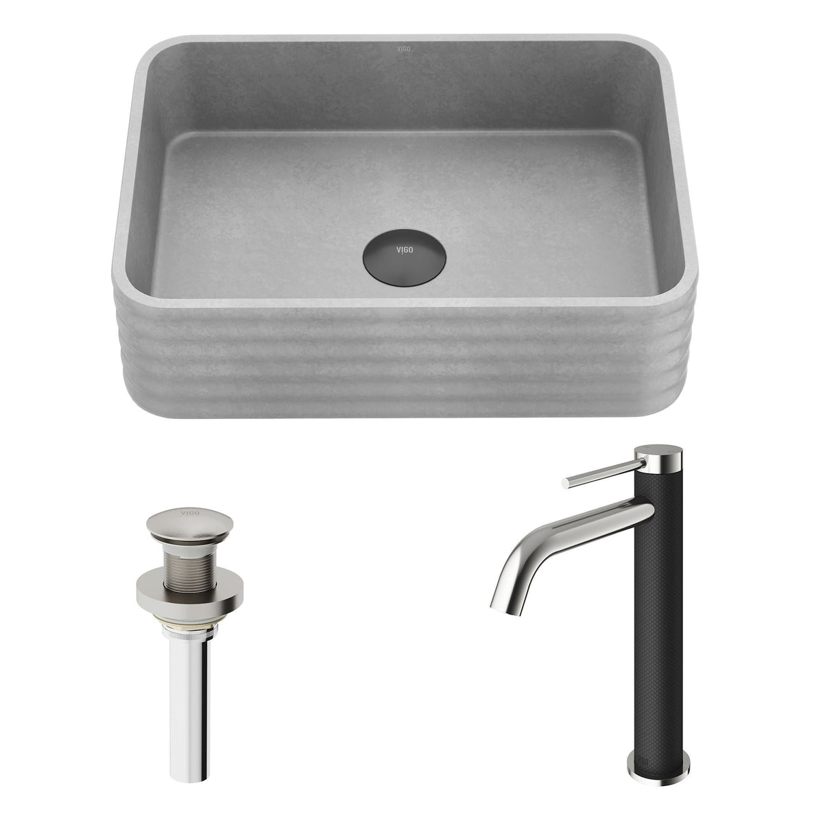 Cadman ConcretoStone Grey Bathroom Sink/Basin Set with Lexington Faucet and Rectangular Vessel O8M2 - product image 2