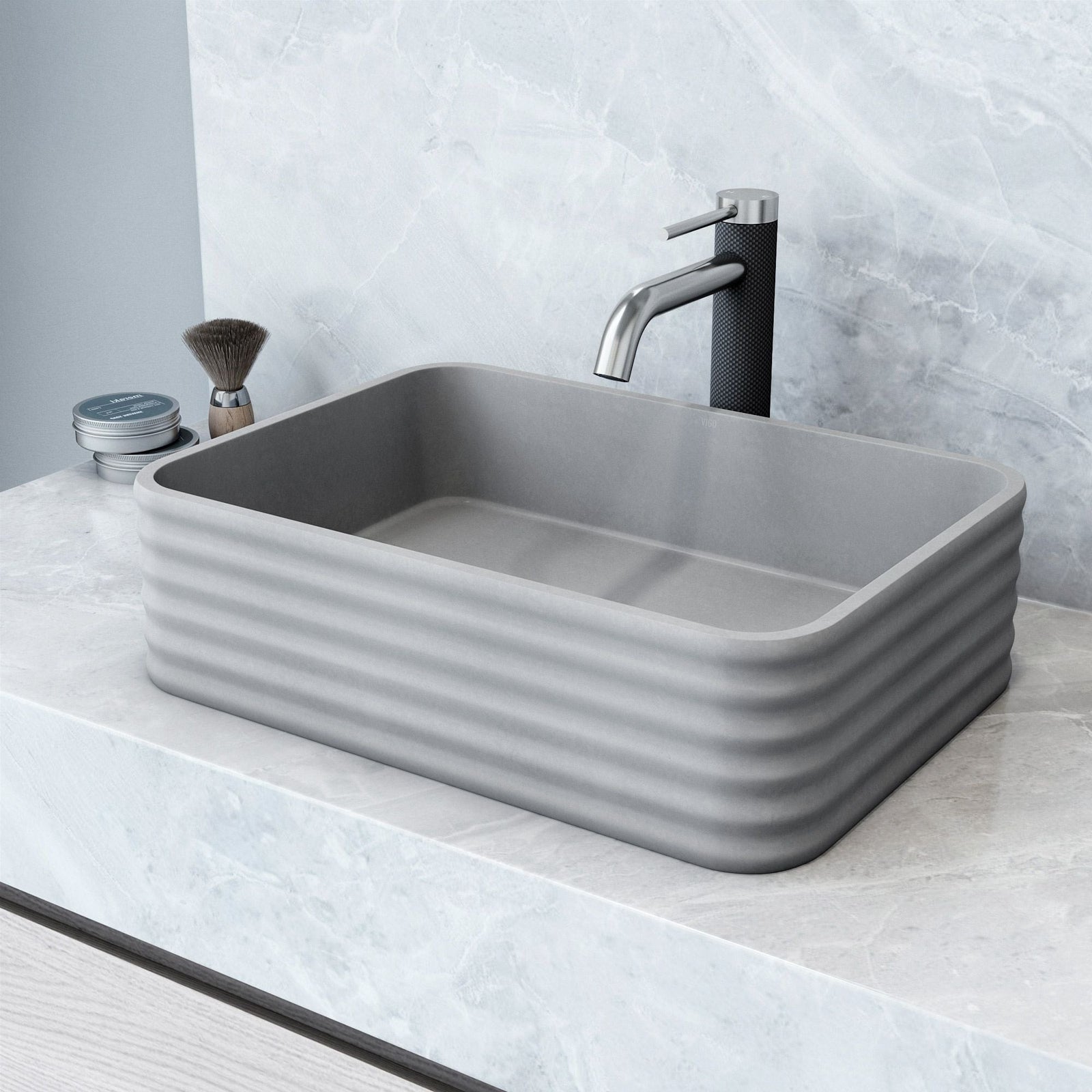 Cadman ConcretoStone Grey Bathroom Sink/Basin Set with Lexington Faucet and Rectangular Vessel O8M2 - product image 8