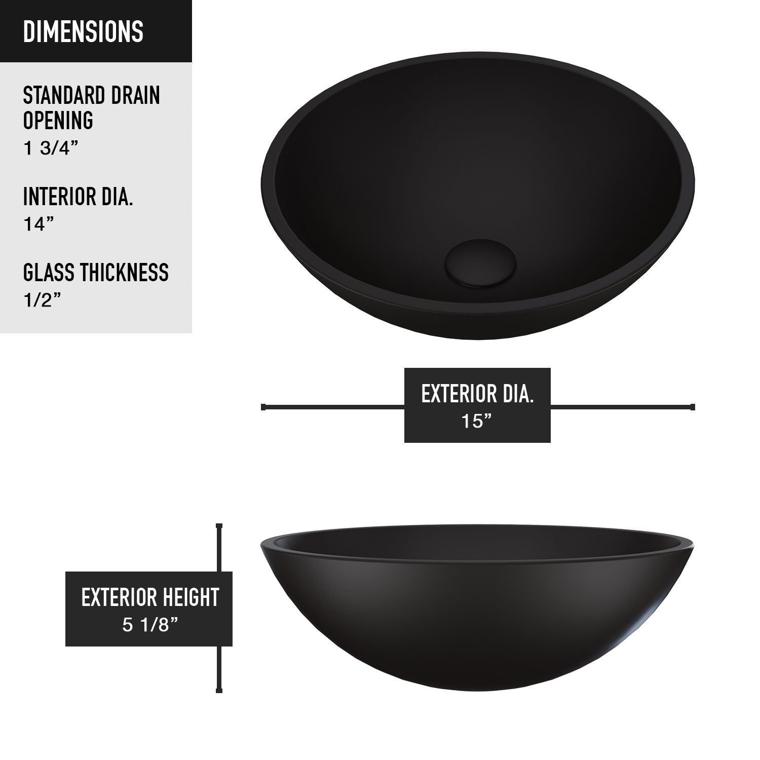 Cavalli MatteShell Round Vessel Bathroom Sink/Basin with Consistent Matte Finish, Black C0Z2 - product image 3
