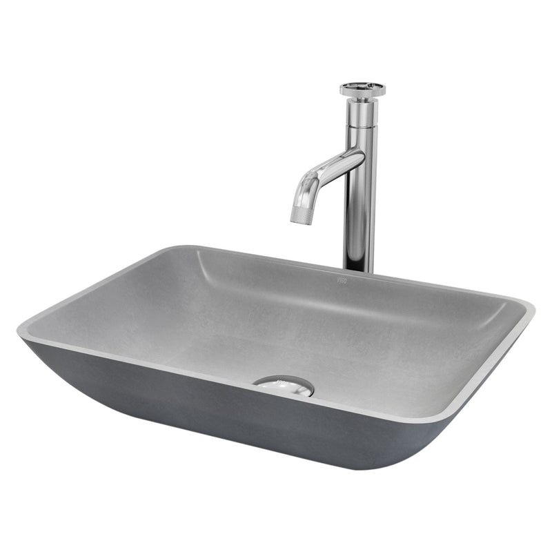 Duomo Gothic ConcretoStone Grey Bathroom Sink/Basin Set with Cass Faucet and Rectangular Vessel K9X5
