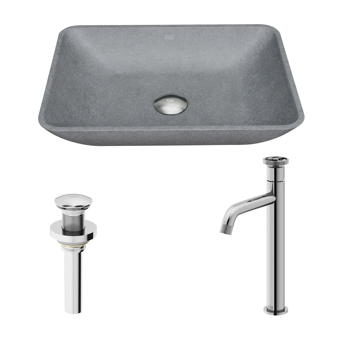 Duomo Gothic ConcretoStone Grey Bathroom Sink/Basin Set with Cass Faucet and Rectangular Vessel K9X5 - product image 2