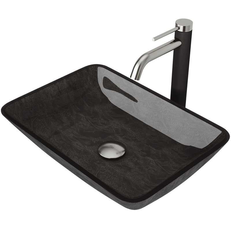 Glass Grey Onyx Bathroom Sink/Basin Set with Lexington Faucet and Rectangular Vessel Y8O9