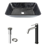 Glass Grey Onyx Bathroom Sink/Basin Set with Lexington Faucet and Rectangular Vessel Y8O9 - product image 2