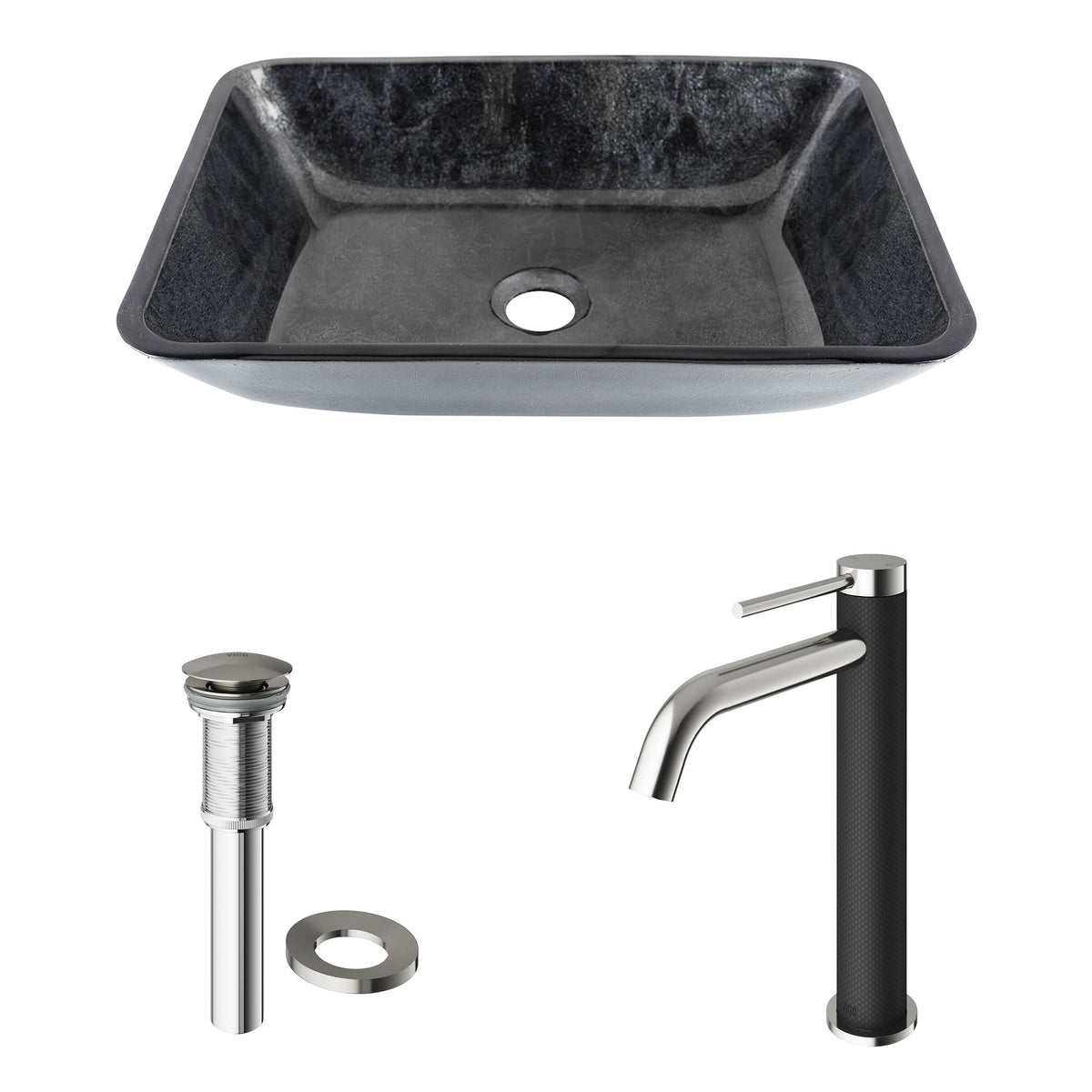 Glass Grey Onyx Bathroom Sink/Basin Set with Lexington Faucet and Rectangular Vessel Y8O9 - product image 2