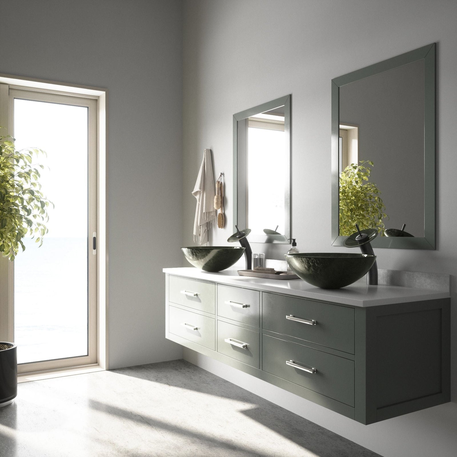 Glass Round Vessel Bathroom Sink/Basin with Deep Bowl, Gray Q1S3 - product image 7