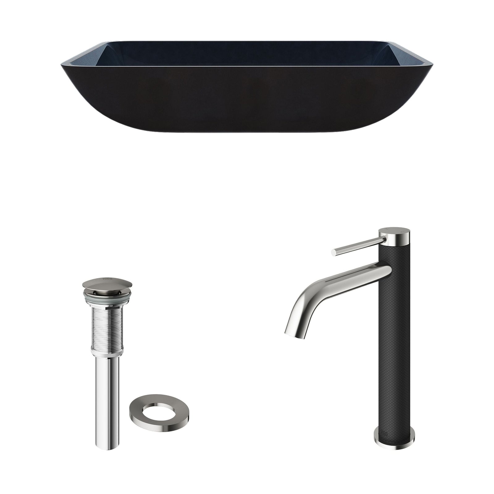 Glass Turquoise Water Bathroom Sink/Basin Set with Lexington Faucet and Rectangular Vessel U8R3 - product image 2
