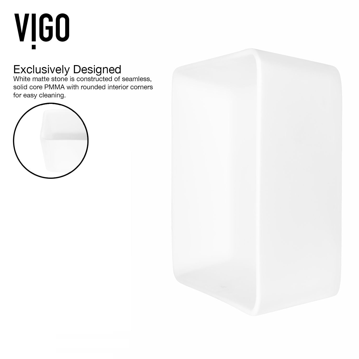 Marigold MatteStone Matte White Bathroom Sink/Basin Set with Amada Faucet and Rectangular Composite Vessel M1B2 - product image 4