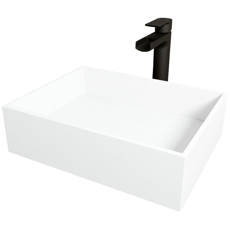 Montauk MatteStone White Bathroom Sink/Basin Set with Amada Faucet and Rectangular Composite Vessel Z5S1