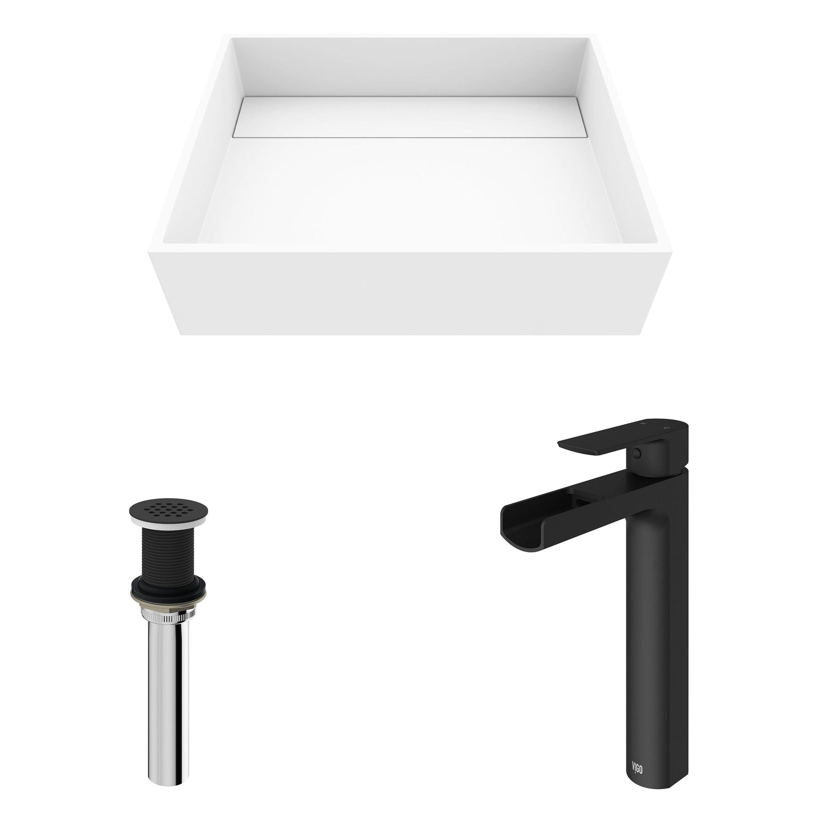 Montauk MatteStone White Bathroom Sink/Basin Set with Amada Faucet and Rectangular Composite Vessel Z5S1 - product image 2