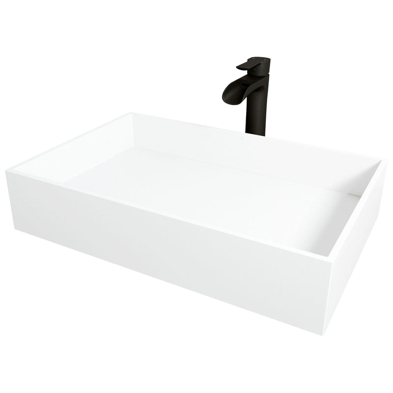 Montauk MatteStone White Bathroom Sink/Basin Set with Niko Faucet and Rectangular Composite Vessel P5N0