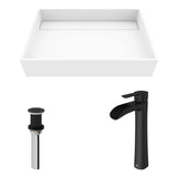 Montauk MatteStone White Bathroom Sink/Basin Set with Niko Faucet and Rectangular Composite Vessel P5N0 - product image 2