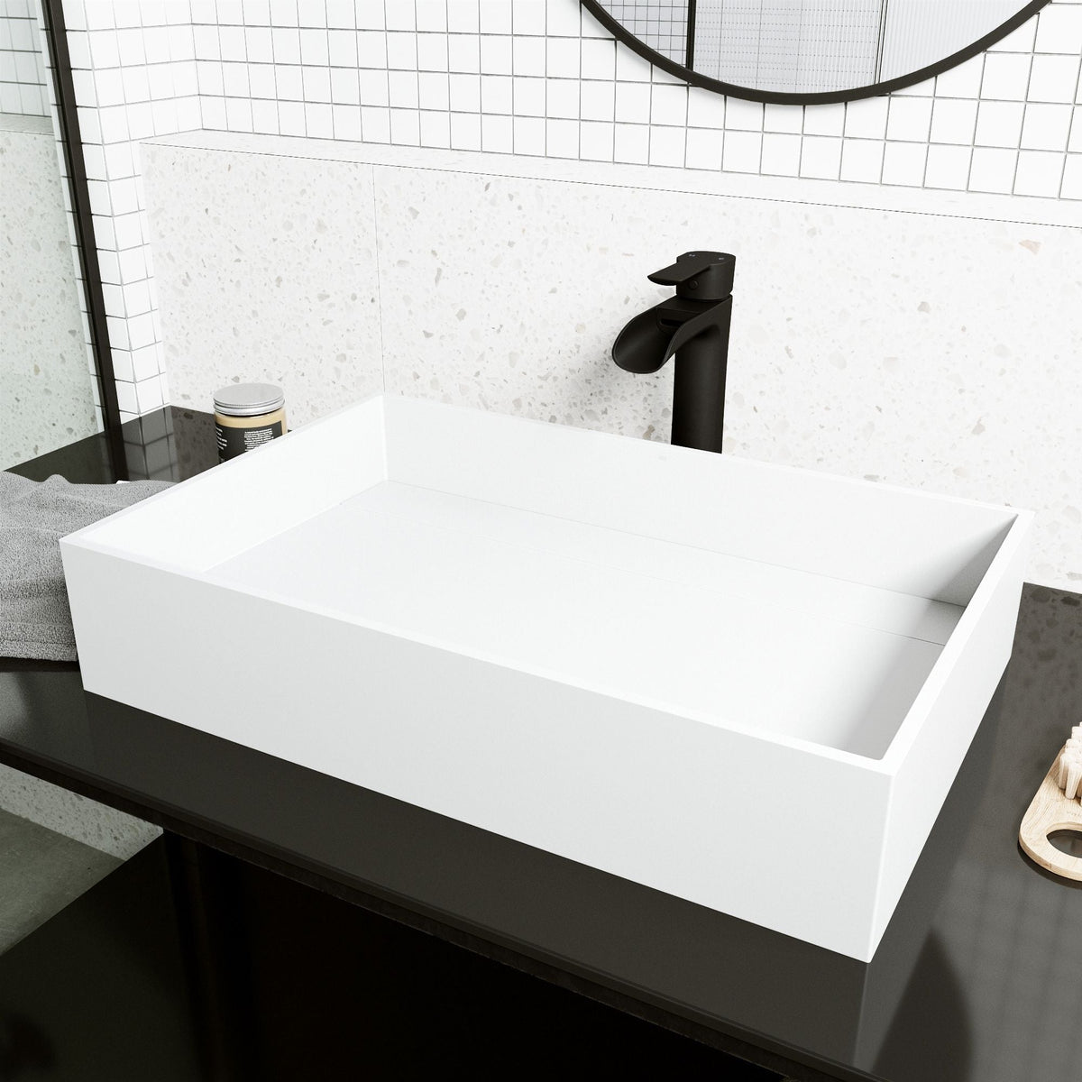 Montauk MatteStone White Bathroom Sink/Basin Set with Niko Faucet and Rectangular Composite Vessel P5N0 - product image 6
