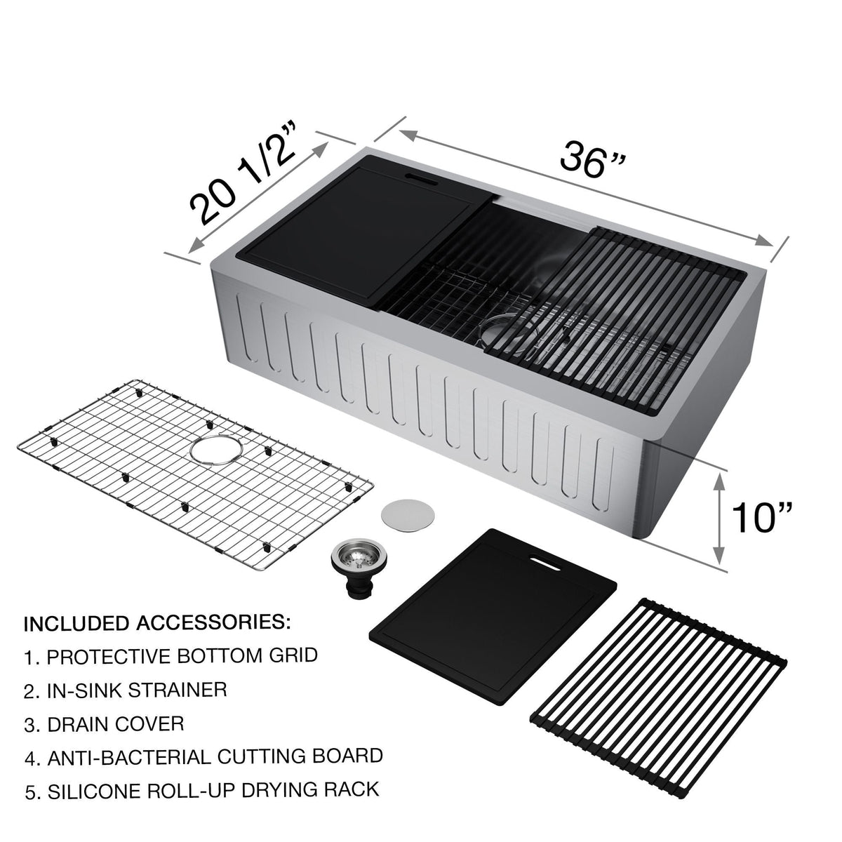 Oxford Single Farmhouse Kitchen Sink, 36-in x 21-in J2L8 - product image 3