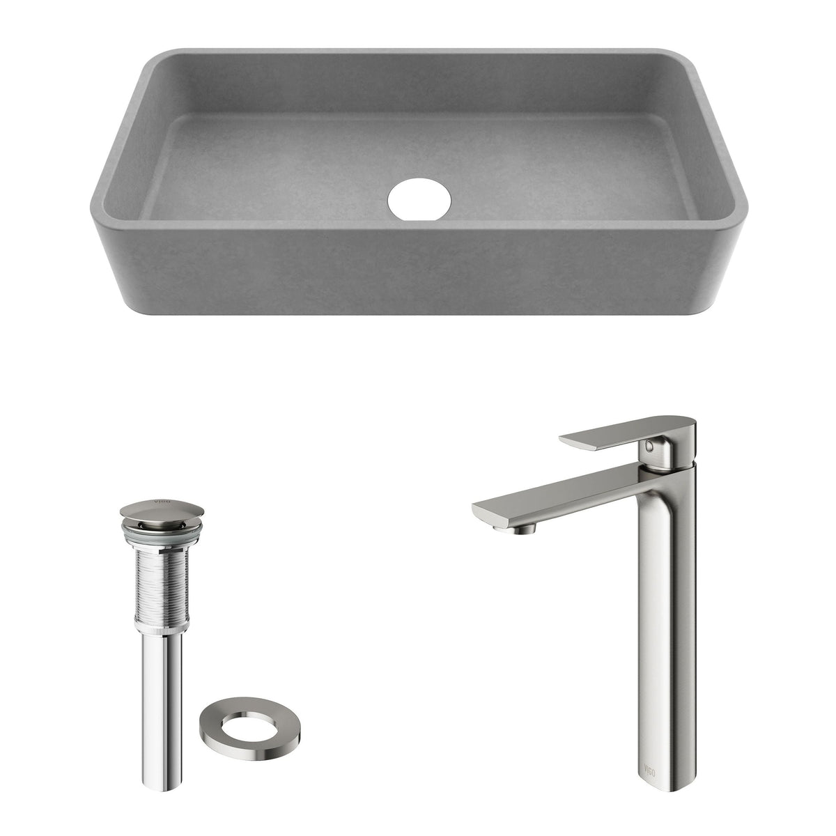 Palazzo Gothic ConcretoStone Grey Bathroom Sink/Basin Set with Niko Faucet and Rectangular Vessel G3F5 - product image 2