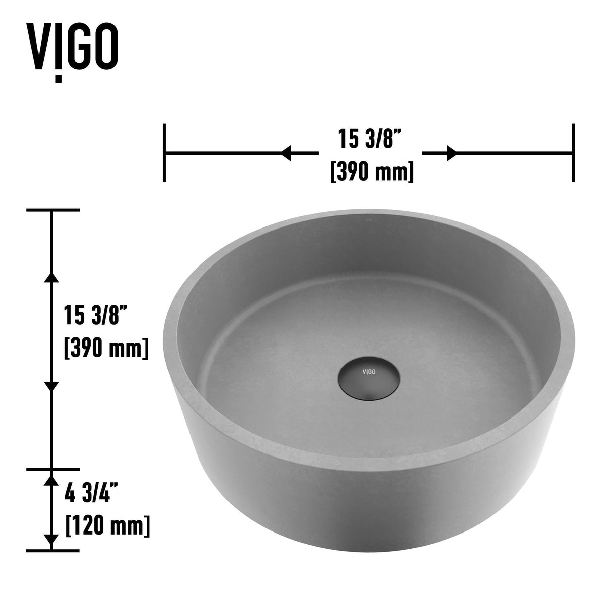 Palermo Gothic ConcretoStone 15x15-in Deep Grey Bathroom Sink/Basin with Round Vessel W3F9 - product image 4