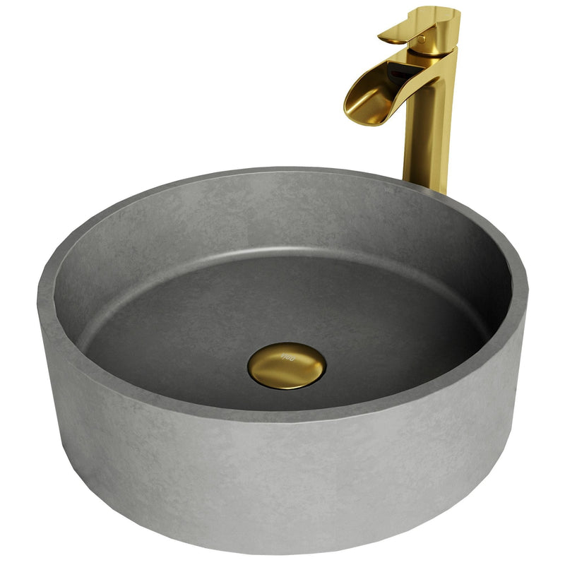 Palermo Gothic ConcretoStone Ash Grey Bathroom Sink/Basin Set with Niko Faucet and Round Vessel I6B3