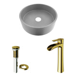 Palermo Gothic ConcretoStone Ash Grey Bathroom Sink/Basin Set with Niko Faucet and Round Vessel I6B3 - product image 2