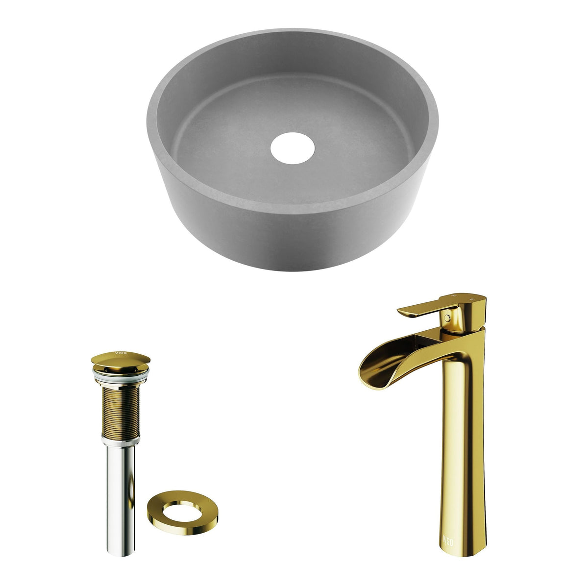Palermo Gothic ConcretoStone Ash Grey Bathroom Sink/Basin Set with Niko Faucet and Round Vessel I6B3 - product image 2