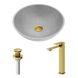 Ravenna Gothic ConcretoStone Grey Bathroom Sink/Basin Set with Dunn Faucet and Round Vessel F2X0 - product image 2