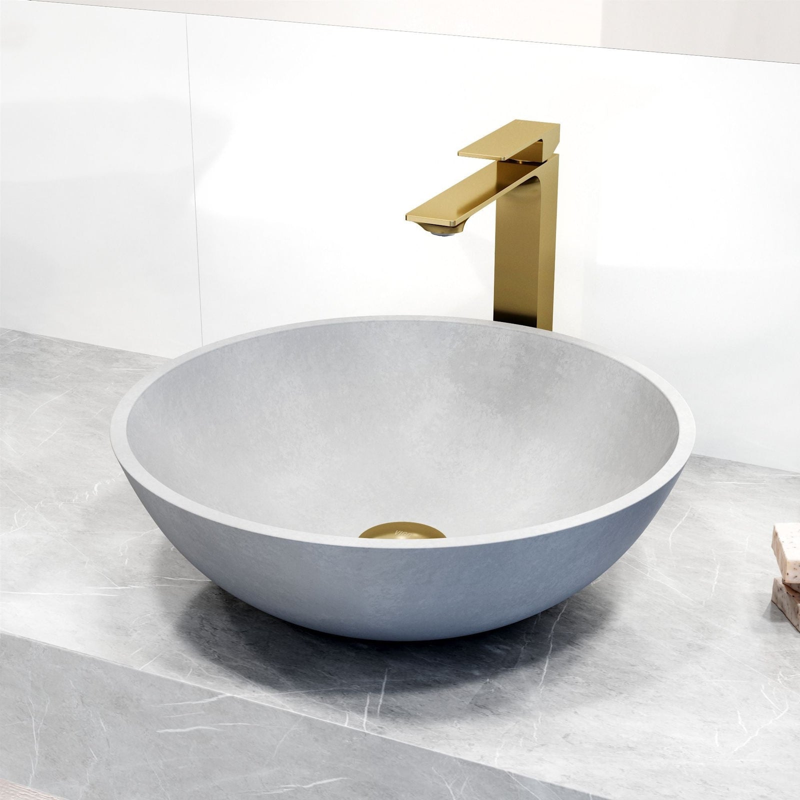 Ravenna Gothic ConcretoStone Grey Bathroom Sink/Basin Set with Dunn Faucet and Round Vessel F2X0 - product image 6