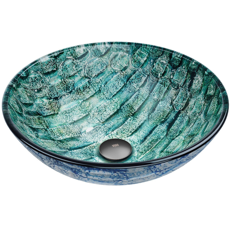 Round Glass Vessel Bathroom Sink/Basin with Scratch-Resistant Surface, Oceania J7U3