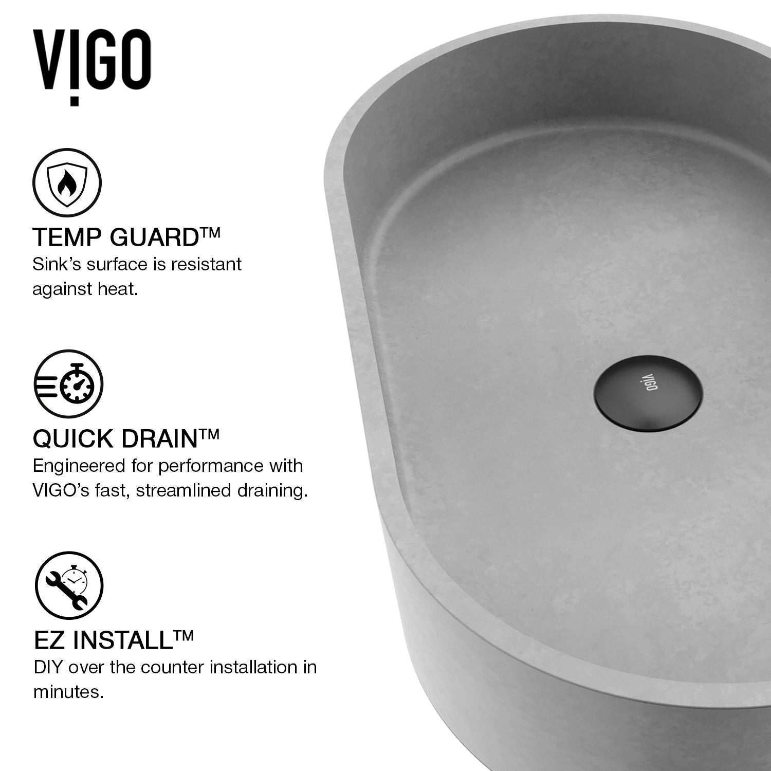 Sagrada Gothic ConcretoStone 24x14-in Deep Grey Bathroom Sink/Basin with Rectangular Vessel R0T7 - product image 4