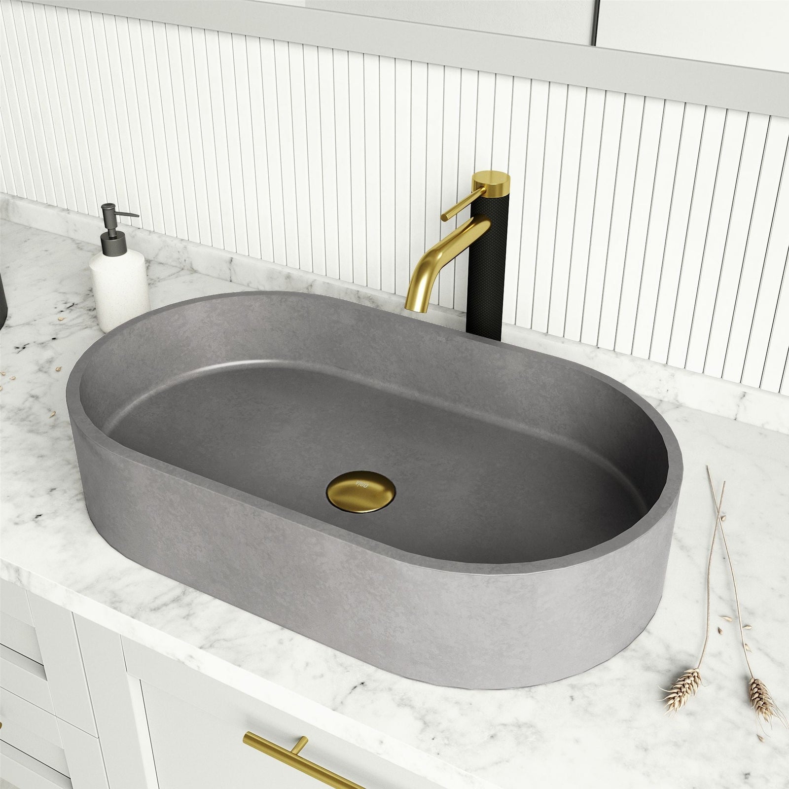 Sagrada Gothic ConcretoStone 24x14-in Deep Grey Bathroom Sink/Basin with Rectangular Vessel R0T7 - product image 5