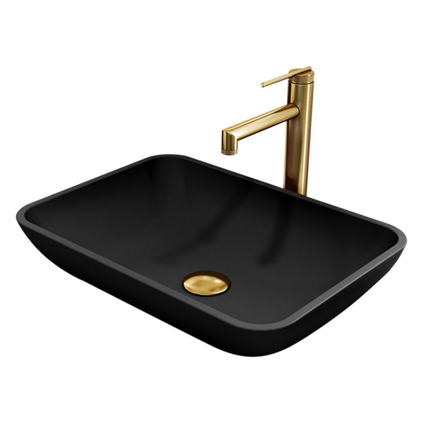 Sottile MatteShell Matte Black Bathroom Sink/Basin Set with Sterling Faucet and Glass Rectangular Vessel E8L3