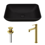 Sottile MatteShell Matte Black Bathroom Sink/Basin Set with Sterling Faucet and Glass Rectangular Vessel E8L3 - product image 2
