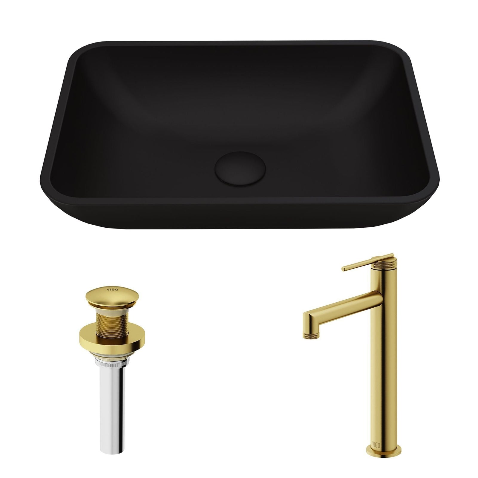 Sottile MatteShell Matte Black Bathroom Sink/Basin Set with Sterling Faucet and Glass Rectangular Vessel E8L3 - product image 2