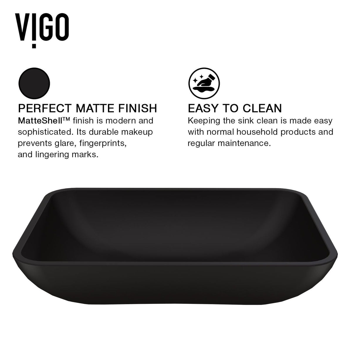 Sottile MatteShell Matte Black Bathroom Sink/Basin Set with Sterling Faucet and Glass Rectangular Vessel A9R3 - product image 4