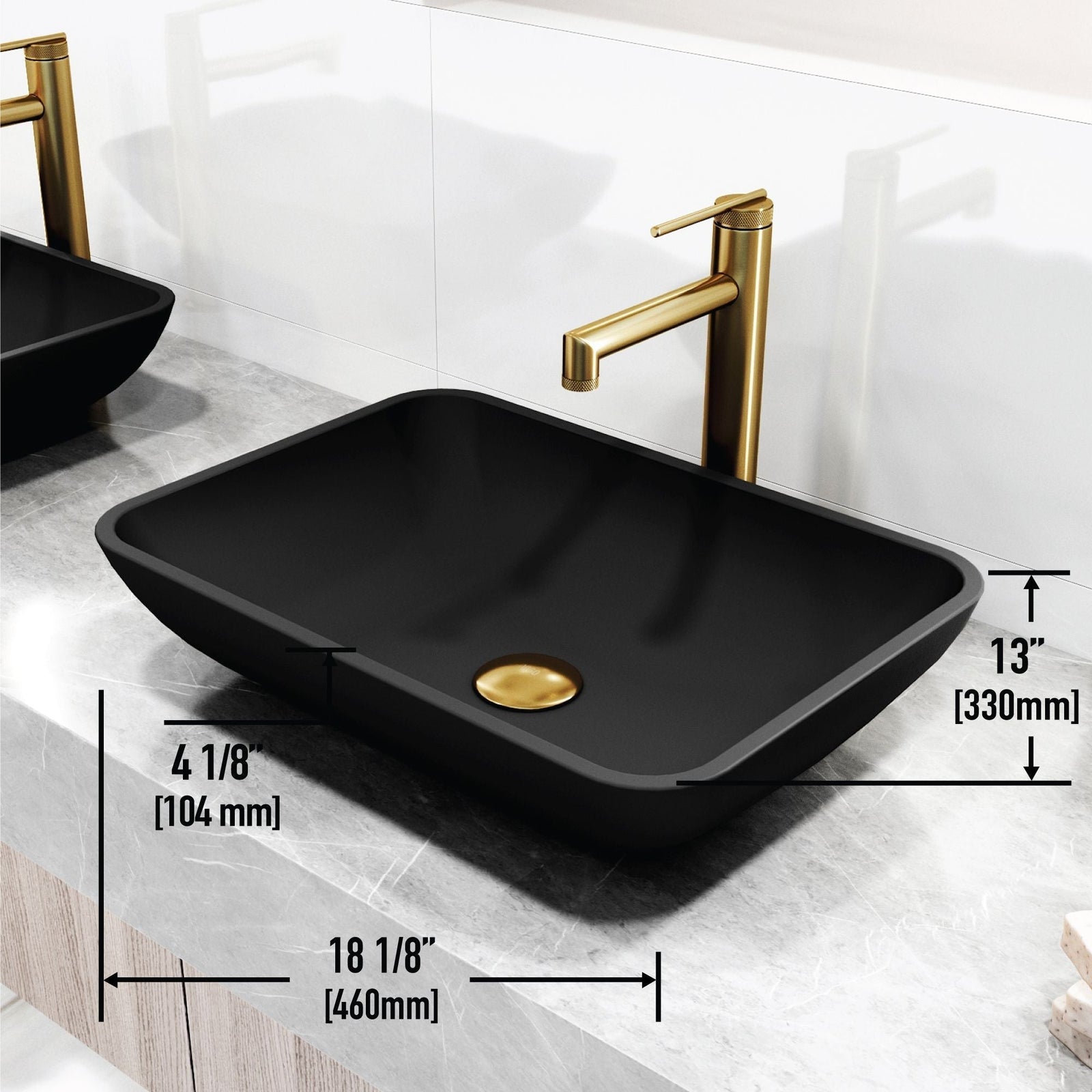 Sottile MatteShell Matte Black Bathroom Sink/Basin Set with Sterling Faucet and Glass Rectangular Vessel A9R3 - product image 8